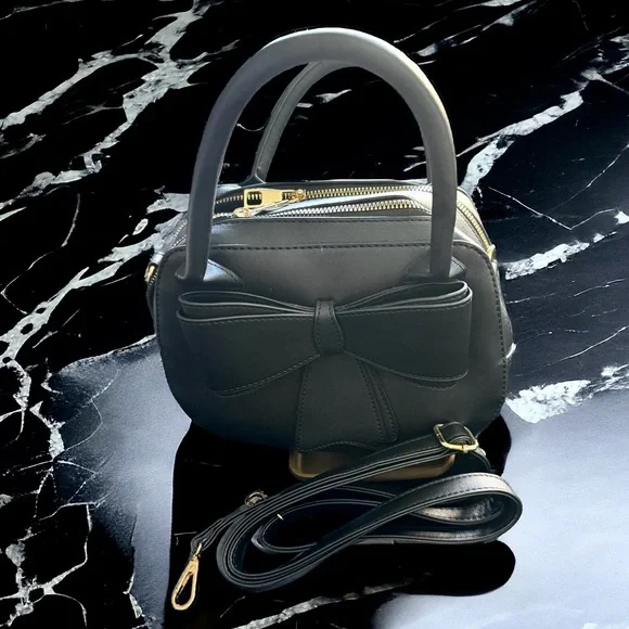 WORN ONCE - Women’s Leather Satchel & Velveteen Mary Jane Heels - Big Bows - Picture 3 of 10